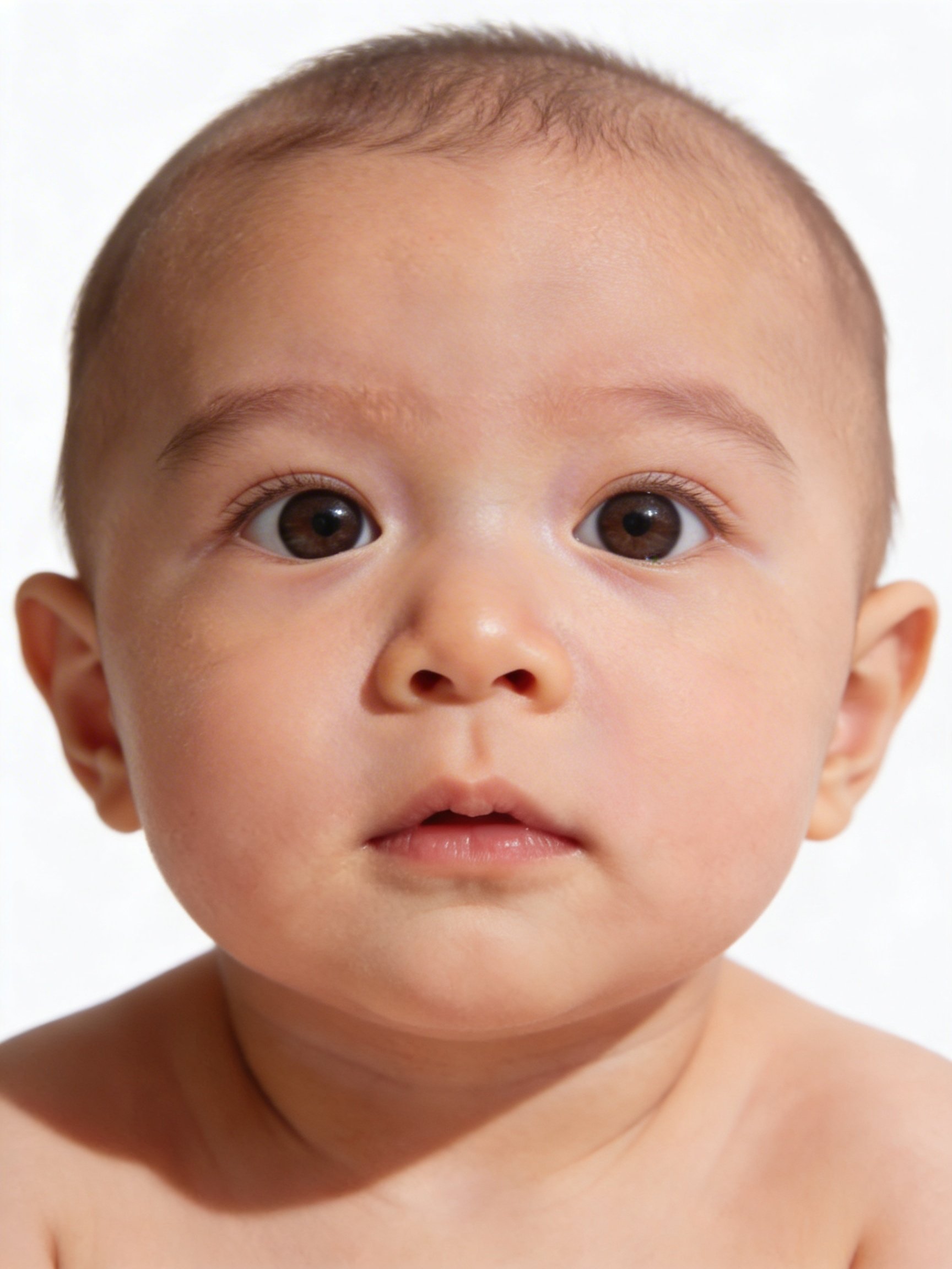A baby looking at a rattle held beside the camera during a passport photo session in Ireland