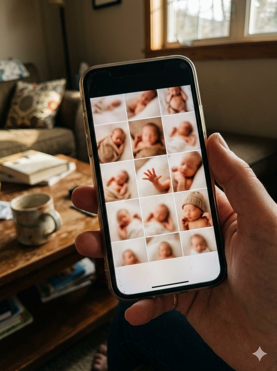 Studio newborn photography session in Ireland showing props and setup with 2026 pricing information