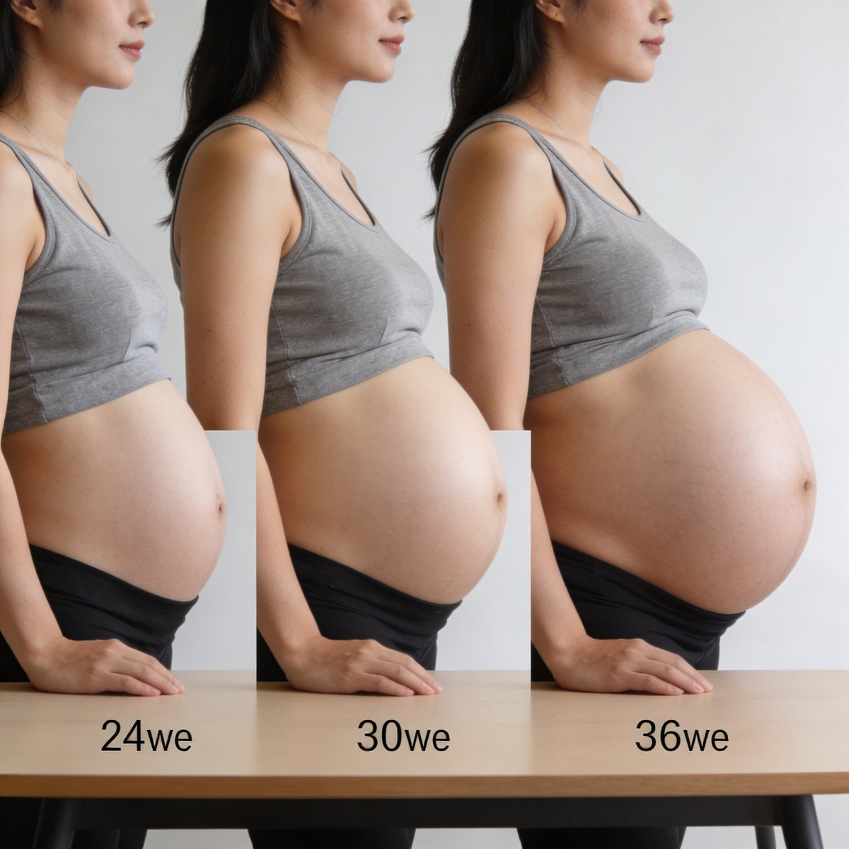 Timeline graphic showing the optimal weeks 28 to 34 for a maternity photoshoot during pregnancy