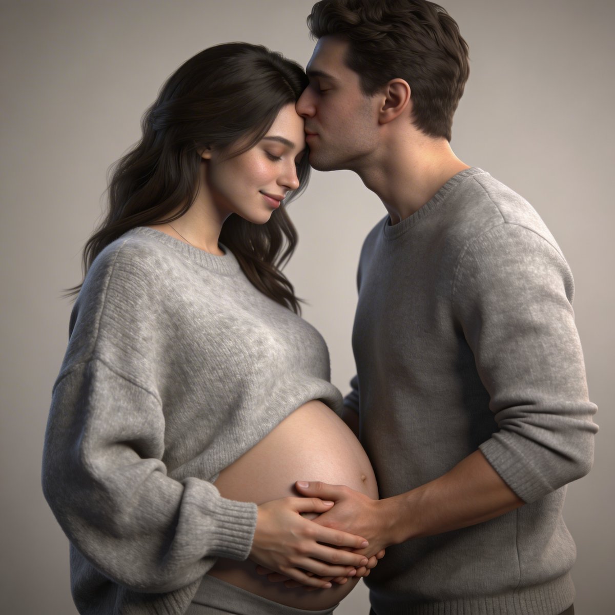 Classic maternity photography poses in Ireland: profile shot, hands cradling bump, couple embracing